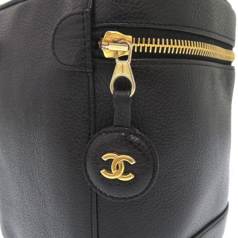 Chanel Caviar Skin Black #4 Coco Mark Vintage Vanity Bag Handbag Vertical Shape