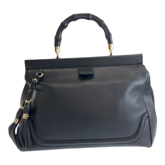 Gucci Bamboo Black Gold Hardware Leather 296860 Handbag Women 504398
