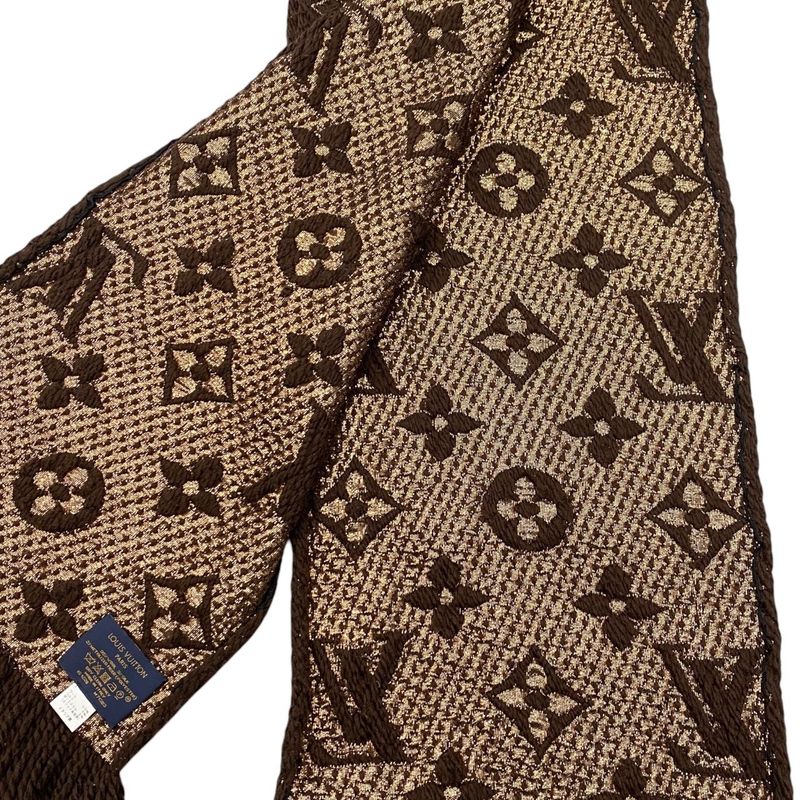 Louis Vuitton Scarf Echarpe Logomania Shine M71383 Monogram Brown Gold Louis