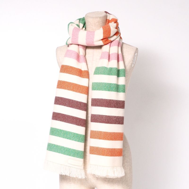 Hermes Shawl Large Shawl Scarf All Cashmere Leather Fringe Striped Ivory