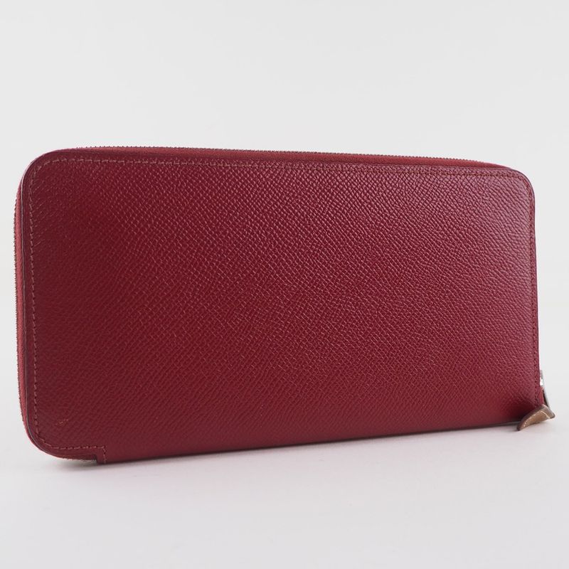 Hermes Azap Silk-in Vaux-epson And Silk Rouge Red X Unisex Long Wallet