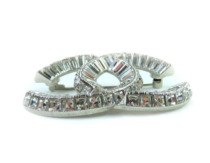 CHANEL A23V A63085 Rhinestone Coco Mark Brooch Accessory Silver With Box And