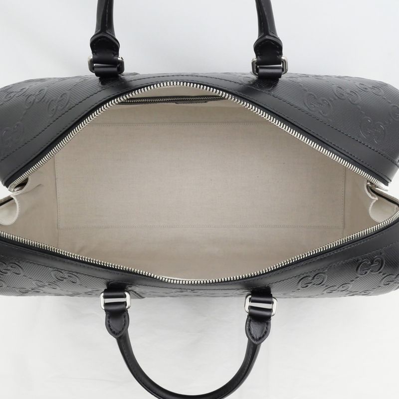 Gucci GG Embossed Boston Bag Black 725282 520981 Leather 2way Shoulder