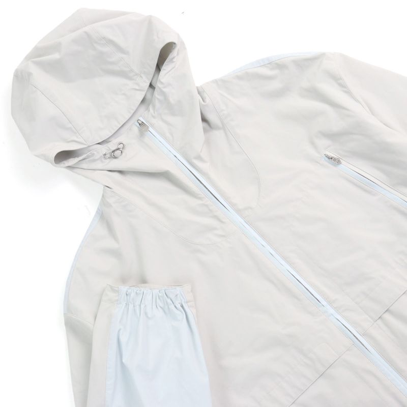 Hermes 24SS Bicolor Hooded Double Zip Nylon Jacket Blouson Light Gray Light