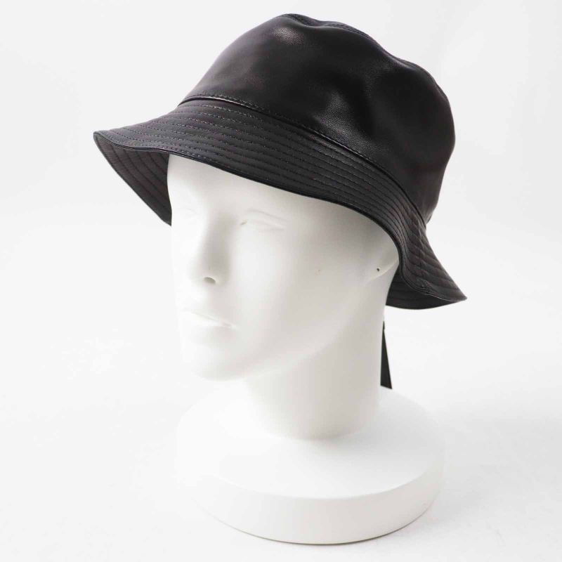 LOEWE Anagram Leather Lamb Leather Hat With Patches Hat Black Silver Hardware