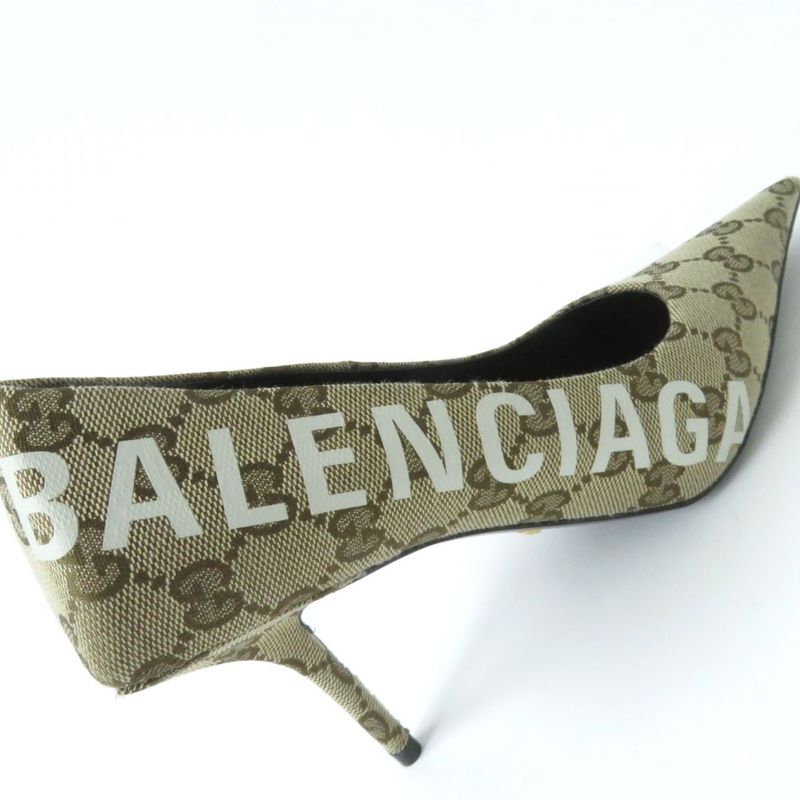 Gucci×Balenciaga 676603 GG Canvas Logo Pointed Toe Pumps 36 1/2 Made In Italy