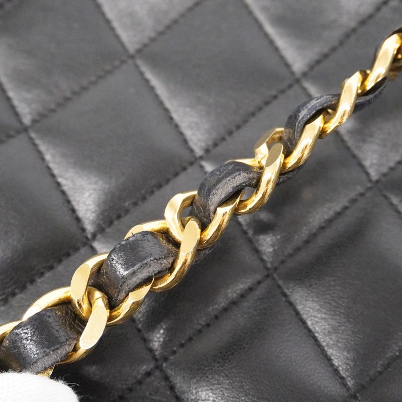 Chanel Shoulder Bag Matelasse Lambskin Black Gold Hardware Women