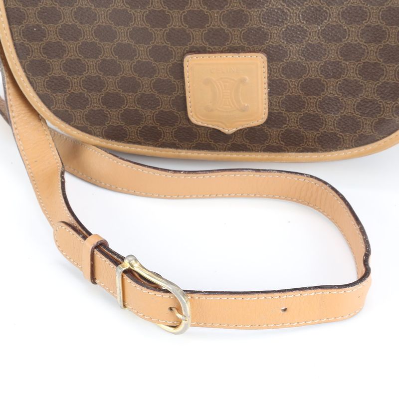 Vintage Celine Macadam Leather Shoulder Bag Crossbody Brown Women ERE Cw32-5