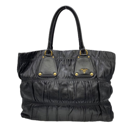 Prada Tote Handbag Gather Leather Black Vintage Ladies Men Fashion Gift