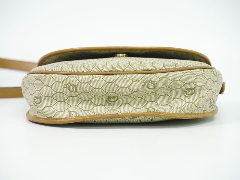 Authentic Christian DIOR Honeycomb Pattern Shoulder Bag Pochette PVC Beige Bag