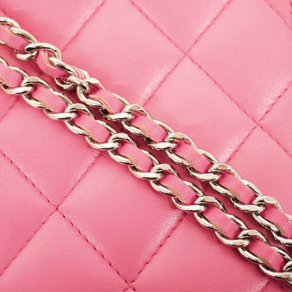 Chanel Shoulder Bag Matelasse Lambskin Pink Silver Hardware Women