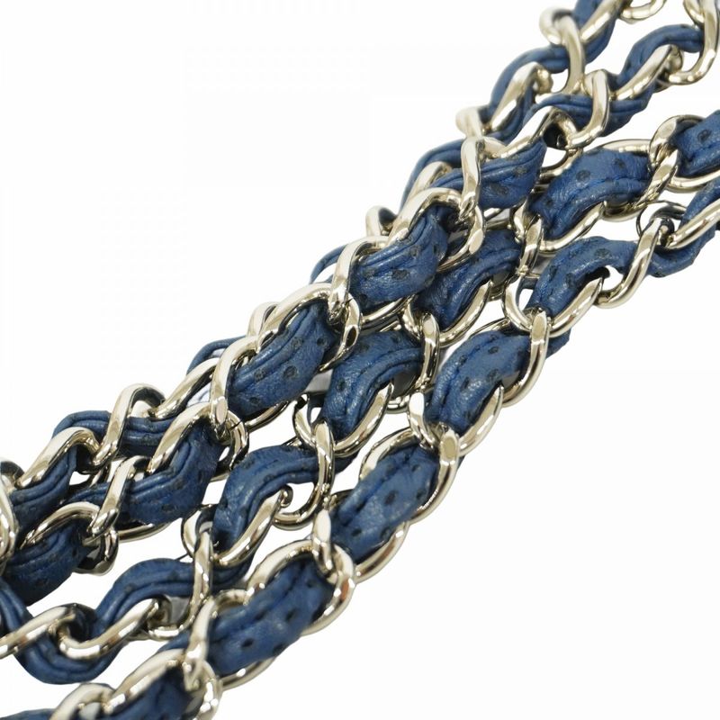 Chanel Shoulder Bag Matelasse Lambskin Blue Silver Hardware Women