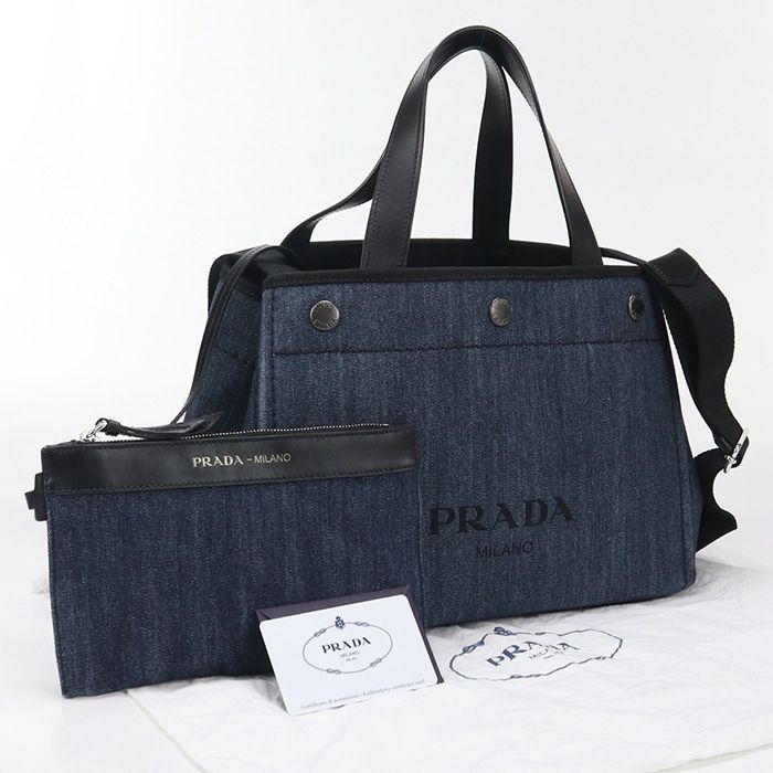 Prada 2WAY 1bg311 2BBV Fokf5 Tote Bag Denim Women's