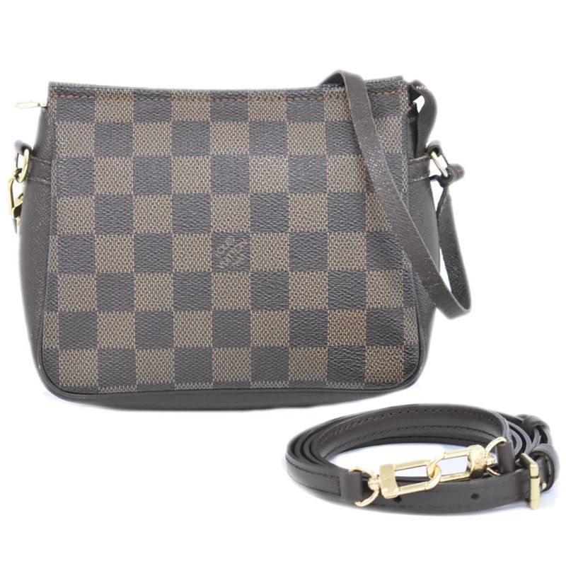 Authentic Louis Vuitton LV Trousse Makeup Damier Ebène 2WAY Shoulder Bag Brown