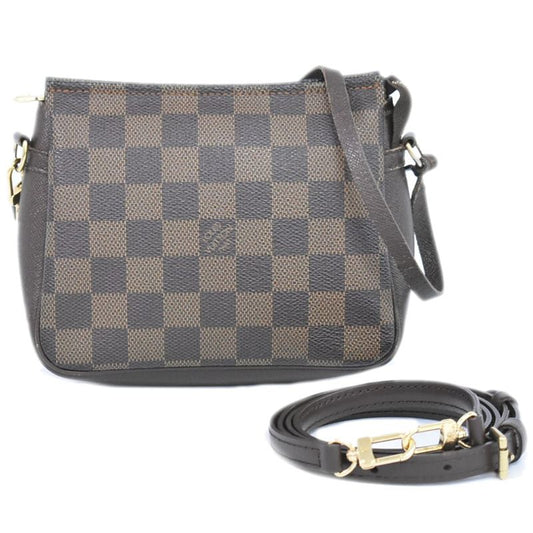 Authentic Louis Vuitton LV Trousse Makeup Damier Ebène 2WAY Shoulder Bag Brown