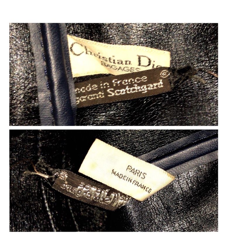 DIOR Vintage Trotter Navy Beige Silver Hardware Canvas/leather Handbag Boston