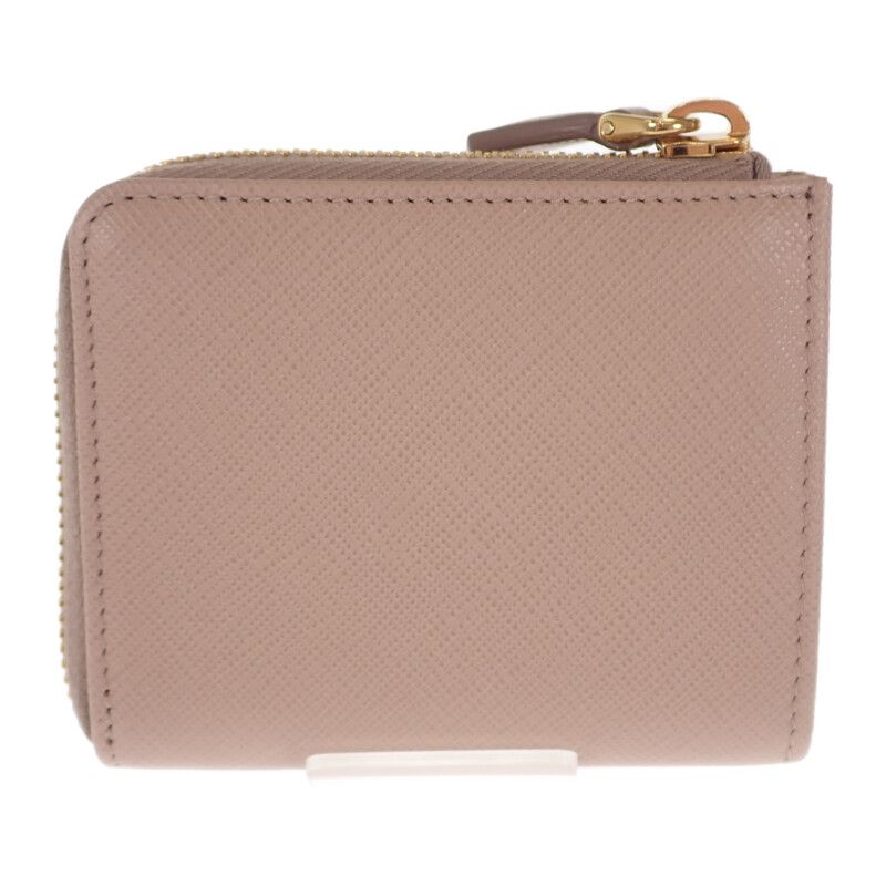 Prada L Shaped Zipper Coin Purse 1ml025 Coin Case Saffiano Cypria Pink Beige