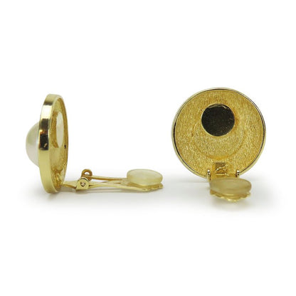 Christian Dior Earrings CD Logo Metal Gold Plated Accessories Faux Pearl Ladies