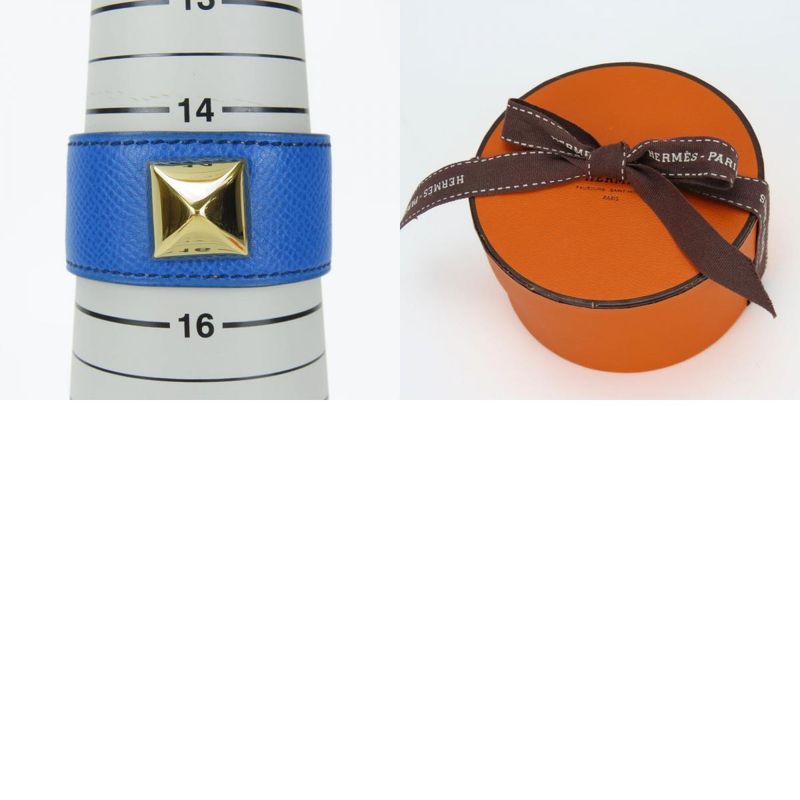 Hermes Bracelet Medor Leather Metal Blue Gold Hardware Accessories Small Women