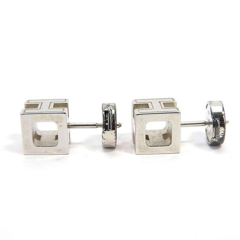Hermes Earrings Caje De Ashe H Cube Pink Silver Plated Accessories Jewelry