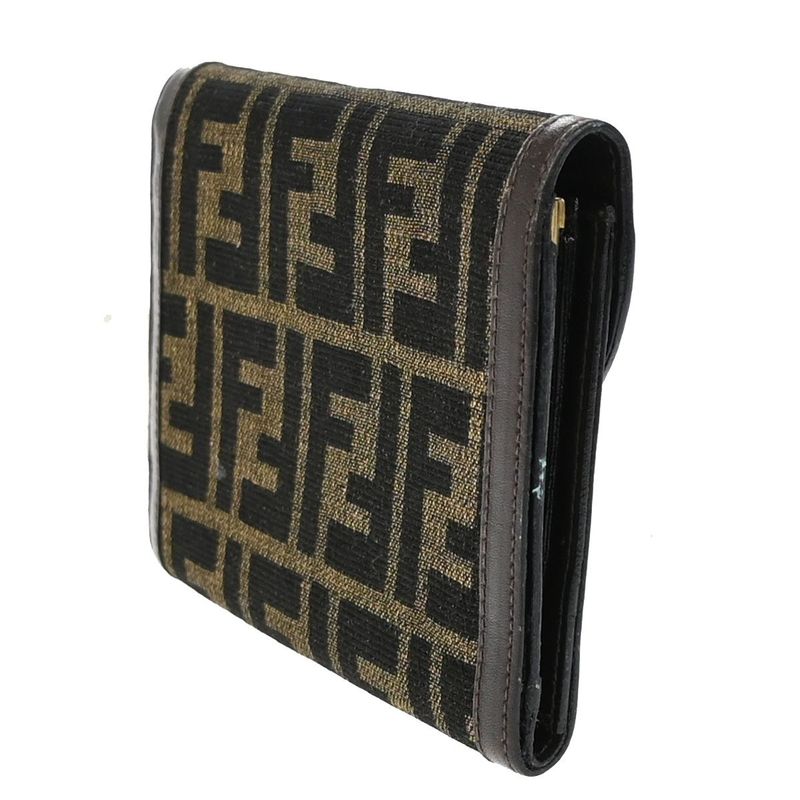Fendi Trifold Wallet Zucca Pattern Canvas Leather Brown 01ka823
