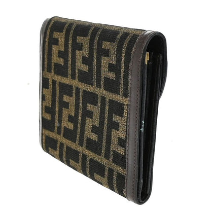 Fendi Trifold Wallet Zucca Pattern Canvas Leather Brown 01ka823