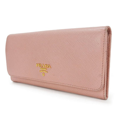 Prada Long Wallet 1mh132 Saffiano Leather Light Pink Gold Hardware Fold Simple