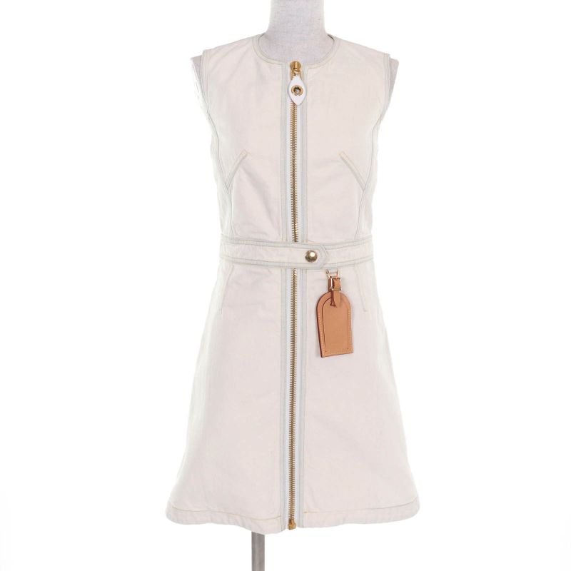 Louis Vuitton 23SS A-line Bleached Denim Zip-up Dress Ivory 36 With Hanger And