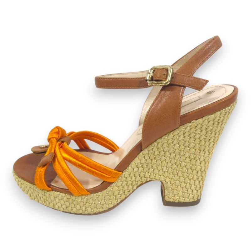 Good Celine Leather Trin-off Logo Ankle Strap Wedge Sole Sandals 35 Approx 22cm