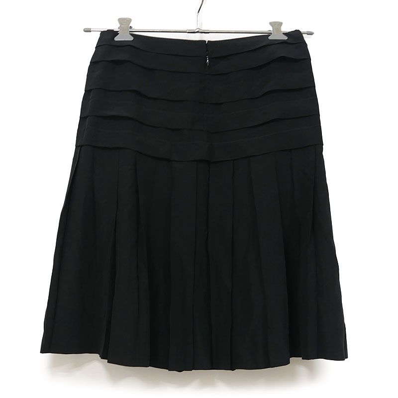 Chanel Pleated Skirt 34 P28626 Black Silk Knee Length