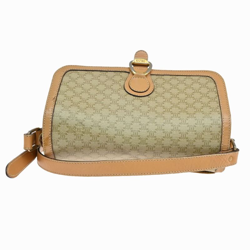 Celine Shoulder Bag Macadam Pattern Beige Leather 68ka750