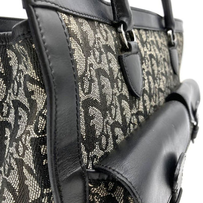 DIOR Handbag Tote Bag Trotter Canvas Leather Black Women's