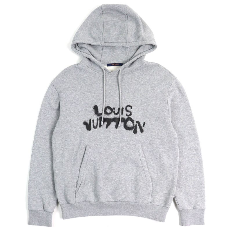 Louis Vuitton 21AW Neon Working Man 100% Cotton Logo Print Pullover Hoodie Grey