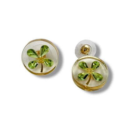Chanel Clover Motif Earrings Circle Round Clear Green Mini Earrings Binaural