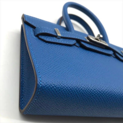 Hermes Tiny Birkin Epsom Mykonos Silver 2-Way Hand Shoulder Bag Blue Shikaku