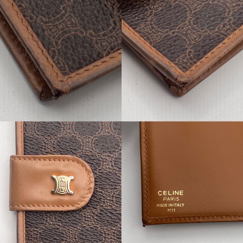 Celine Bifold Wallet Macadam Pattern Brown Leather 07bs235