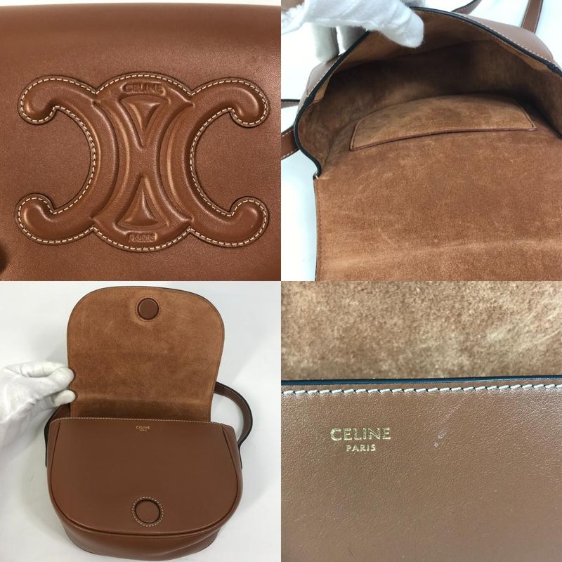 Celine Shoulder Bag Folco Cuir Triomphe 198263du3 Leather Tan Brown
