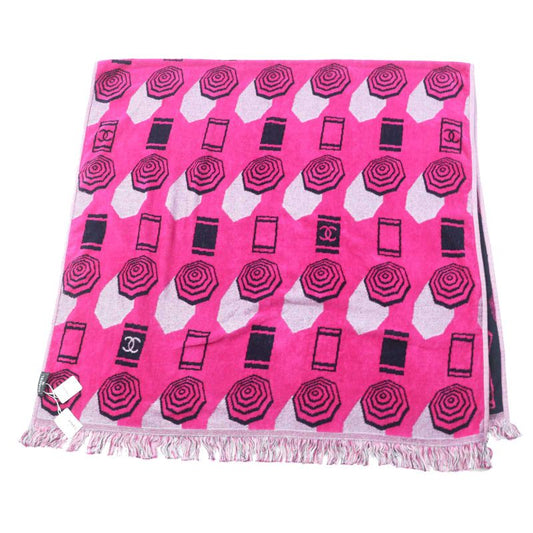 CHANEL 19S Coco Mark Allover Pattern Beach Towel Navy Pink 99 X 196cm (77.17in)
