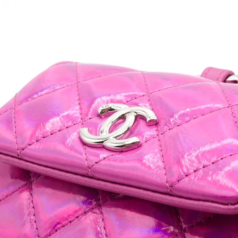 Chanel Chanel Charm Metallic Pink Silver Quilted Pouch With Hook Ears Gift