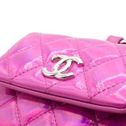 Chanel Chanel Charm Metallic Pink Silver Quilted Pouch With Hook Ears Gift