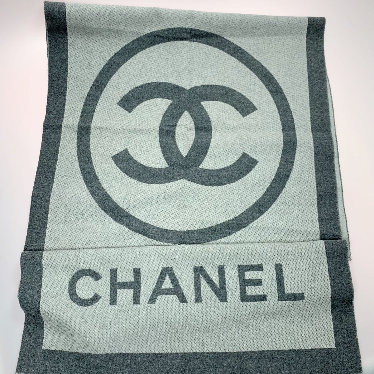 Chanel Coco Mark Large Gray Cashmere/silk Stole Shawl