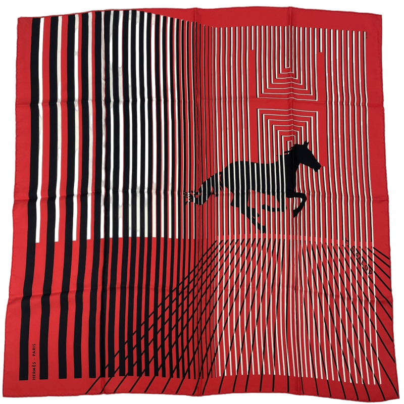 Hermes Carre 90 Mouchoir Imprime H AU Galop Horse Print Red