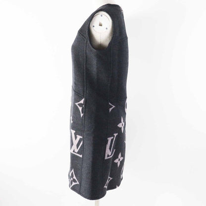 Louis Vuitton 20AW Wool Silk Monogram Sleeveless A-line Dress/dress Dark Grey