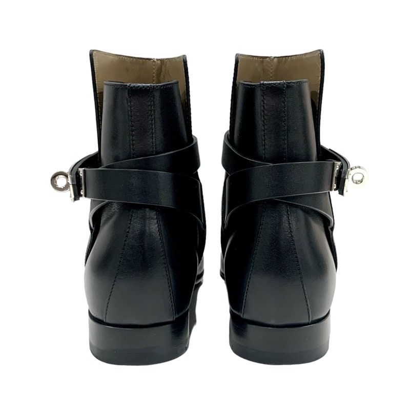 Hermes Neo Boots Short Boots Shoes Leather Black Silver Kelly Hardware