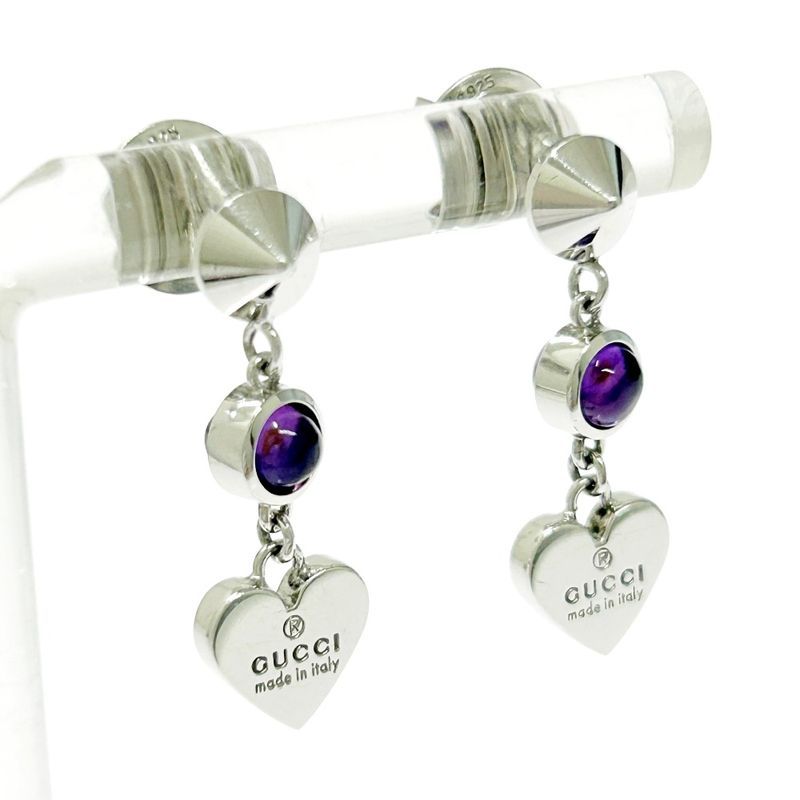 Gucci Silver Heart Amethyst Earrings 4.7g 925 Engraved 496266 Earrings