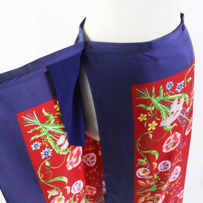 Gucci 21 676553 100% Silk Logo Botanical Flower Pattern Long Wrap Skirt Navy