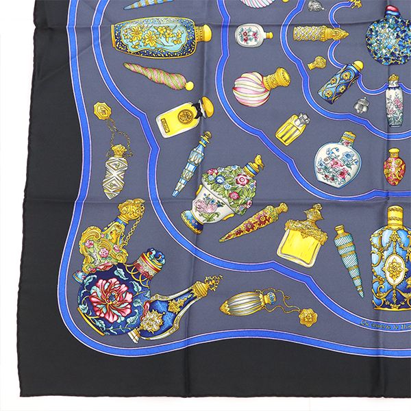 Hermes Scarf Carré 90 Perfume Bottle 100% Silk Black Etc 4000010800900255