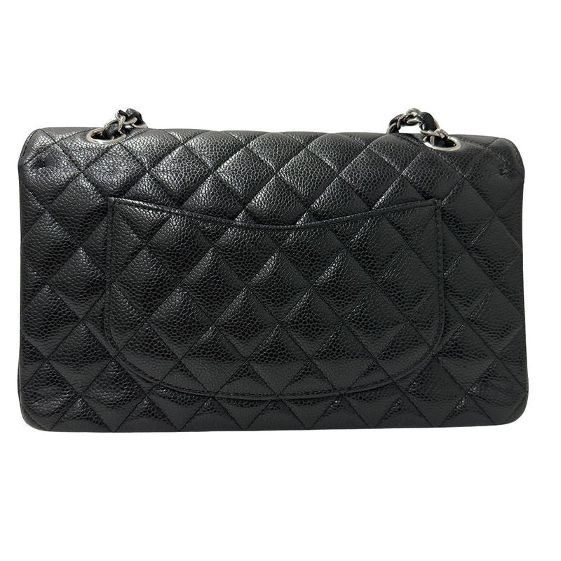 Chanel Bag Women's Brand Shoulder Bag Matelasse 25 Caviar Skin Black Silver