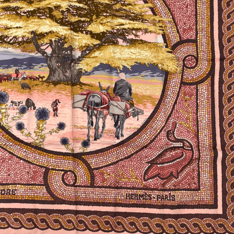 Hermes Carré 90 SOUS LE Cedre Silk Scarf Pink Under Himalayan Cedars