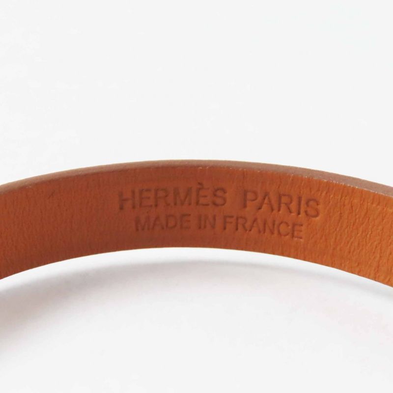 Hermes Rival Mini Bracelet Pink Gold Hardware Leather Cles T3 U Engraved With